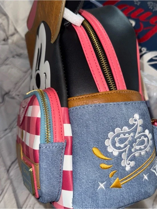 Loungefly Disney Cowboy Western Mickey Mouse Cosplay Backpack Cowboy Denim NWT - Picture 4 of 6